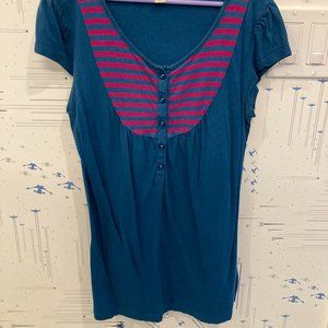 Banana Republic Blue Blouse with Pink Stripes (Small) — cotton and modal
